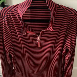Red and Black Striped Zip-Up Top